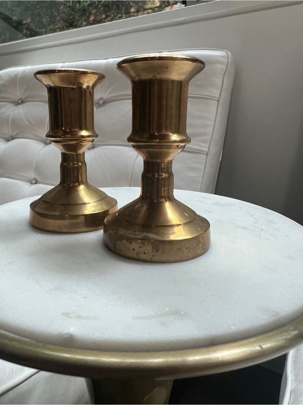 Vintage Brass Candlestick Pair - Shiny Gold Finish - Picture 7 of 8